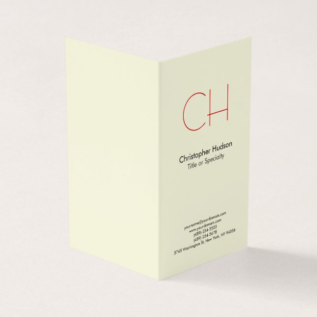 Premium Linen Red Trendig Modern Monogram Visitkort (Utsida)