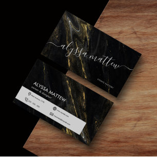 Premium Luxury Modern Black Marble Guld Glitter Visitkort