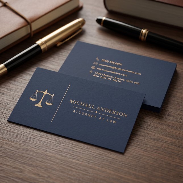 Premium Malltemplate för advokater Visitkort (Simulated business cards on table)
