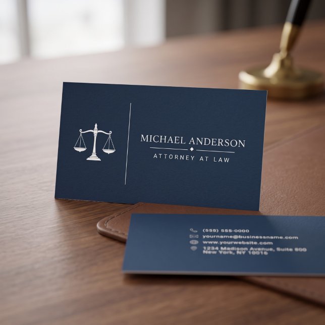 Premium Malltemplate för advokater Visitkort (Simulated business cards on table)