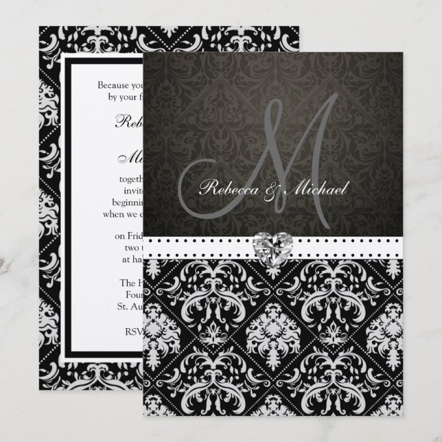 Premium Metallic Silver Damask-Inbjudningskort Inbjudningar (Fram/baksida)