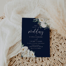 Premium Midnight Navy & White Blommigt Bröllop Inbjudningar