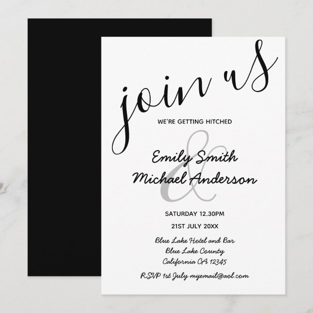 Premium Modern Black White Wedding-inbjudningar Inbjudningar (Fram/baksida)