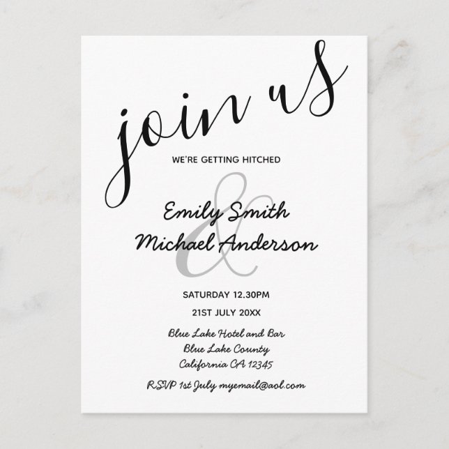 Premium Modern Black White Wedding-inbjudningar Vykort (Framsida)