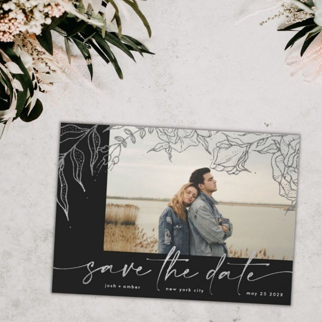 Premium | Modern Grått Forever Photo Silver Blommi Spara Datumet (Skapare uppladdad)