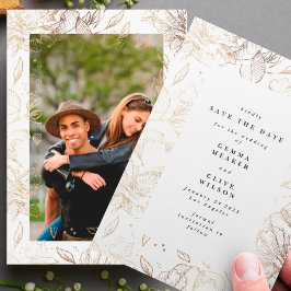 Premium Modern Hand plockade Blommigt Bröllop Phot Spara Datumet