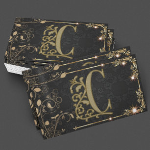 Premium Monogram Black Guld Gnistra Affärskort Visitkort