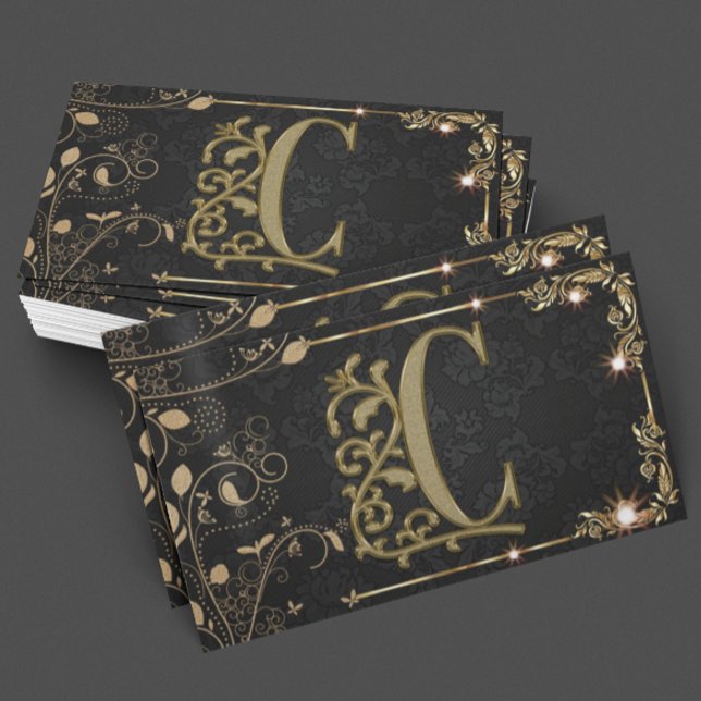 Premium Monogram Black Guld Gnistra Affärskort Visitkort (Skapare uppladdad)