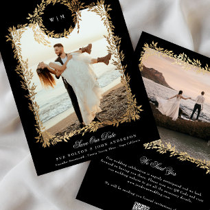 Premium Monogram Guld botaniskt andningsfoto Ram Spara Datumet