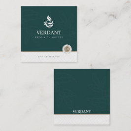 Premium Mörkgrön Kaffebutik Fyrkantigt Kontaktkort Visitkort