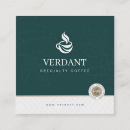 Premium Mörkgrön Kaffebutik Fyrkantigt Kontaktkort Visitkort