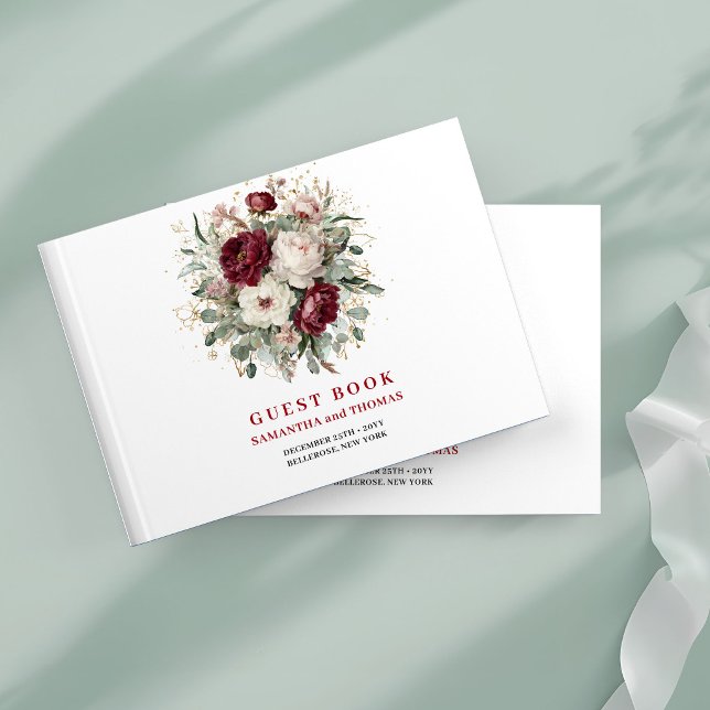 Premium Mörkröd Blommig Eukalyptus Gästbok (Premium Deep Red Floral Eucalyptus Guest Book)