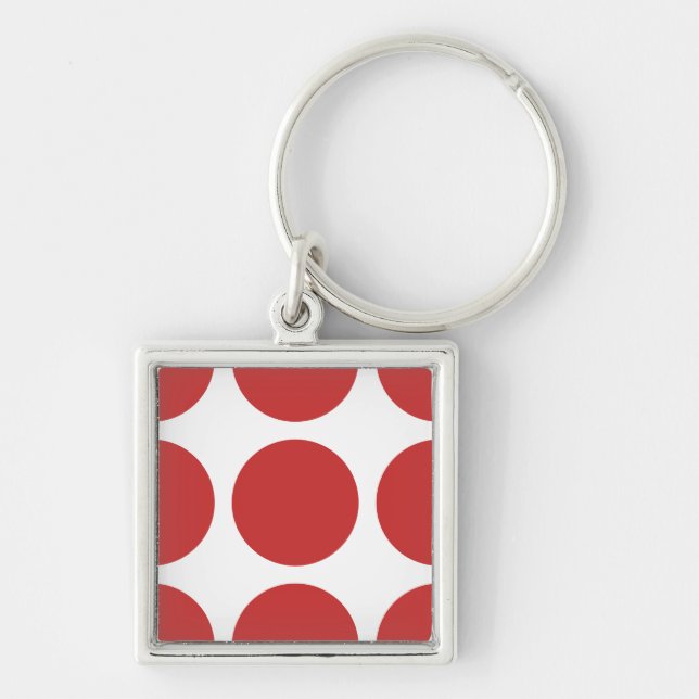 Premium-nyckelkedjan Big Polka dots Fyrkantig Silverfärgad Nyckelring (Framsidan)