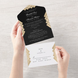 Premium Onyx Golden Backe Geometric Gatsby Bröllop