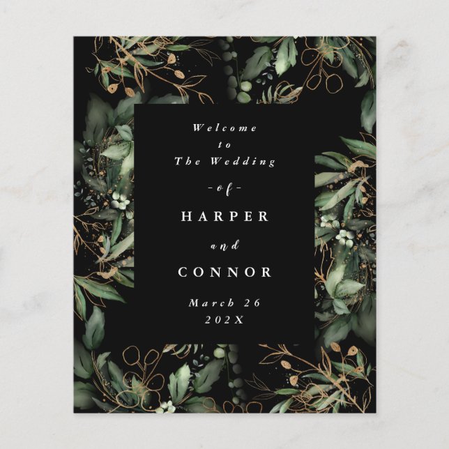 Premium Onyx Modern Eucalyptus Black Bröllop (Framsida)