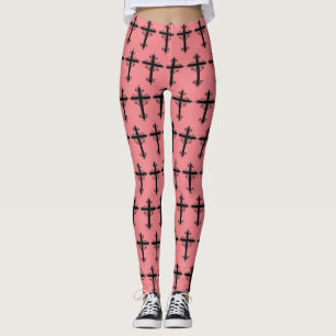 Premium Ornamentalt Snidat Kors Konst Leggings
