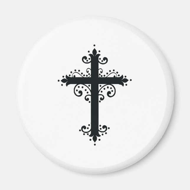 Premium Ornamentalt Snidat Kors Konst Magnet (Framsidan)