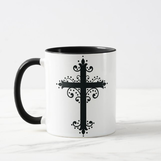 Premium Ornamentalt Snidat Kors Konst Mugg (Vänster)