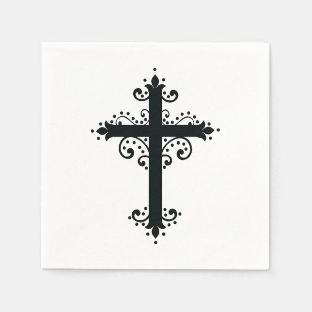 Premium Ornamentalt Snidat Kors Konst Pappersservett (Framsidan)