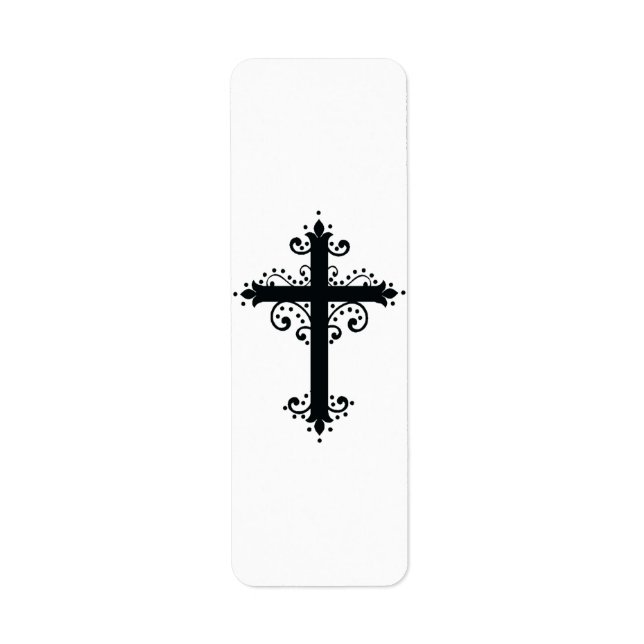 Premium Ornamentalt Snidat Kors Konst Returadress Etikett (Framsidan)