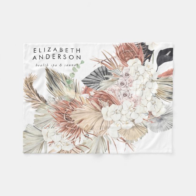 Premium Pure White Pampas Grass Blommigt Ultra Fleecefilt (Framsidan (Horisontell))