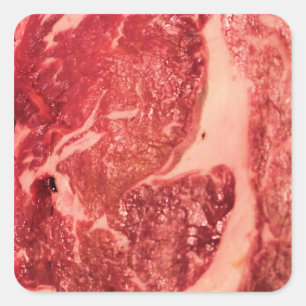 Premium Rått Rött Kött Marmor Steak Makrofoto Fyrkantigt Klistermärke