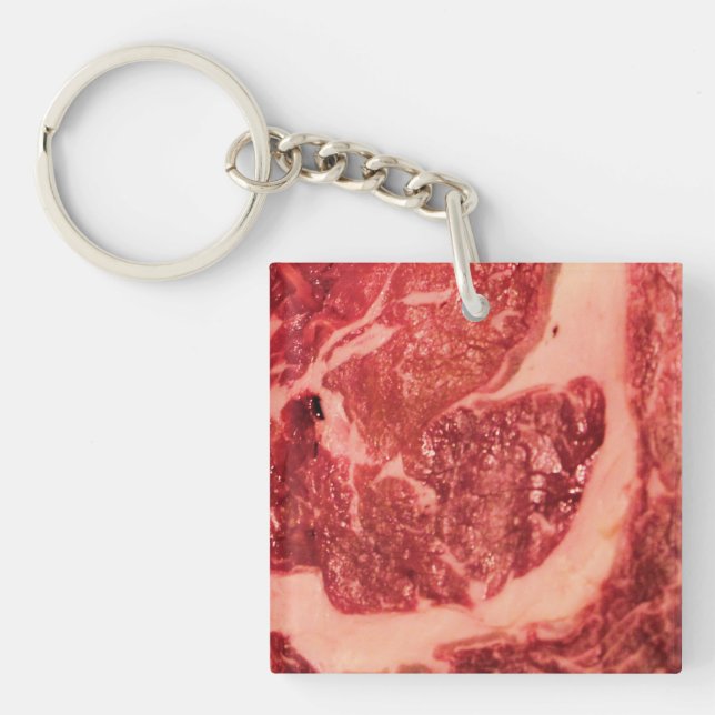 Premium Rått Rött Kött | Marmorerad Steak Makrofot (Framsidan)