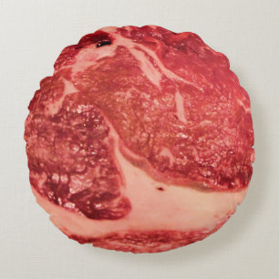 Premium Rått Rött Kött Marmorerad Steak Makrofot Rund Kudde
