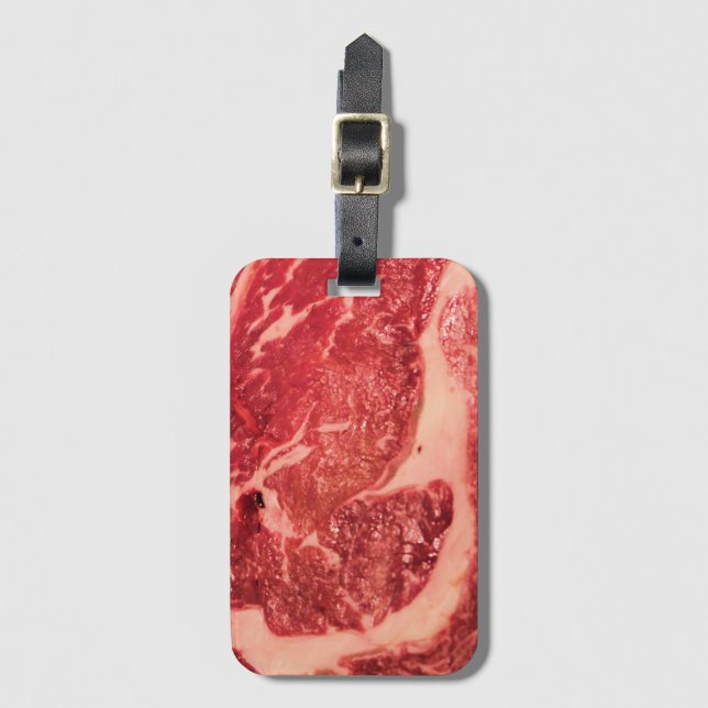 Premium Rått Rött Kött | Marmorerat Steak Makrofot Bagagebricka (Framsida vertikal)
