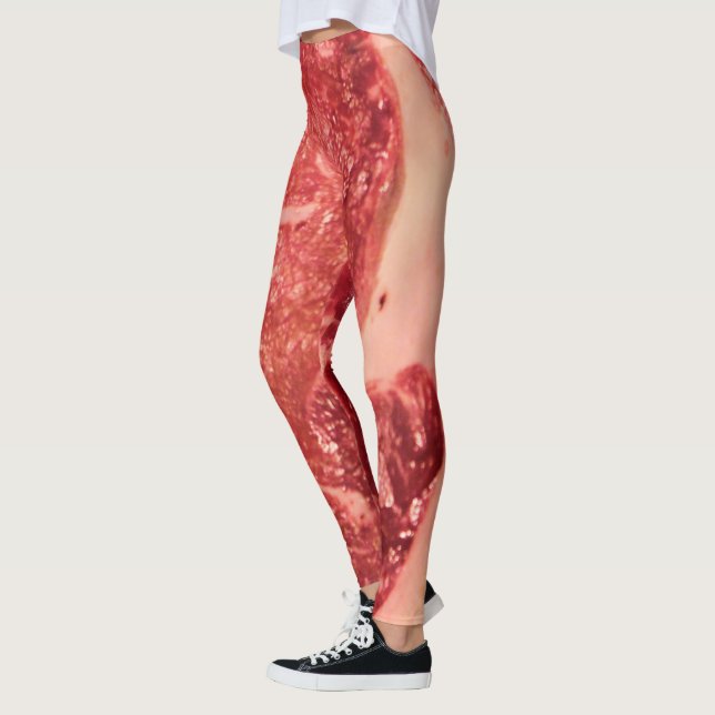 Premium Rått Rött Kött | Marmorerat Steak Makrofot Leggings (Vänster)
