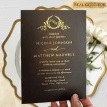 Premium Real Guld Elegant Monogram Black Bröllop