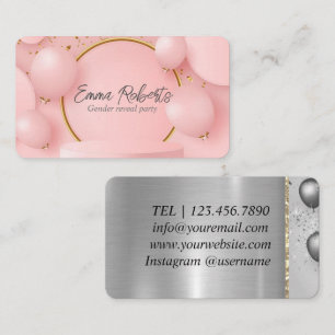 Premium Rosa Balloals Gender Reveal Party Visitkort