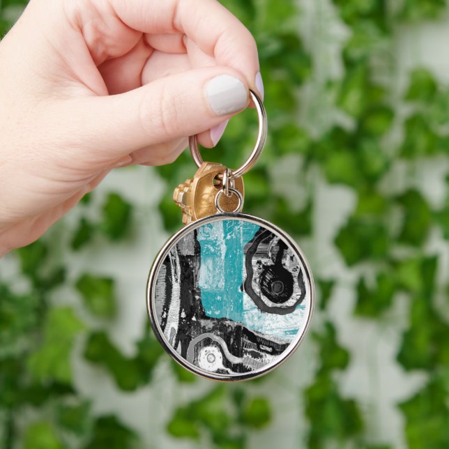 Premium Round Large Surface Current Abstract Flow  Rund Silverfärgad Nyckelring (Hand)