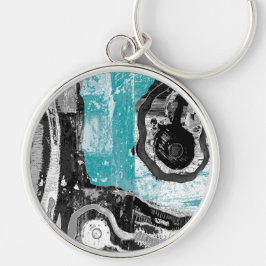 Premium Round Large Surface Current Abstract Flow Rund Silverfärgad Nyckelring