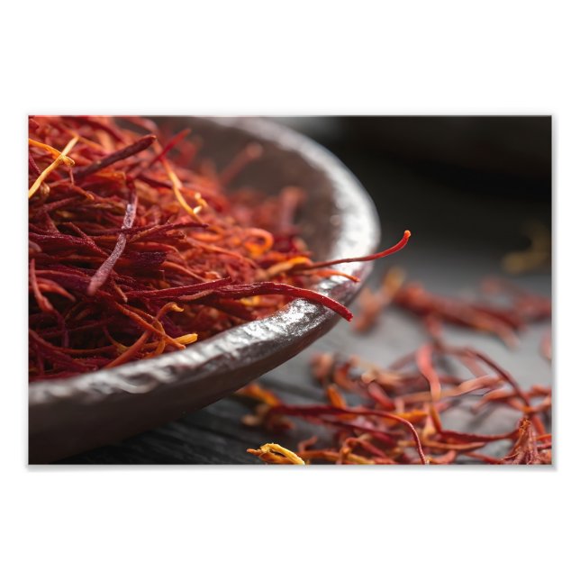 Premium Saffron Threads Extreme Macro Close Up Lux Fototryck (Framsidan)