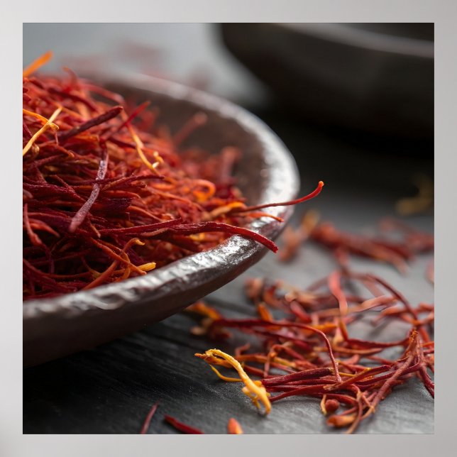 Premium Saffron Threads Extreme Macro Close Up Lux Poster (Framsidan)