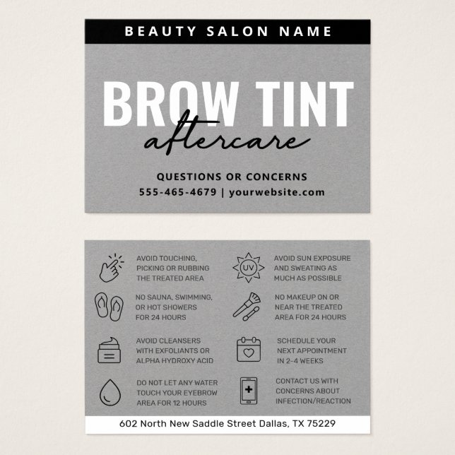 Premium Silver Grått Eyebrow Tint-efterbehandlings Visitkort (Framsida & baksida)