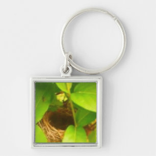 Premium Square Bird Nest Keychain Fyrkantig Silverfärgad Nyckelring