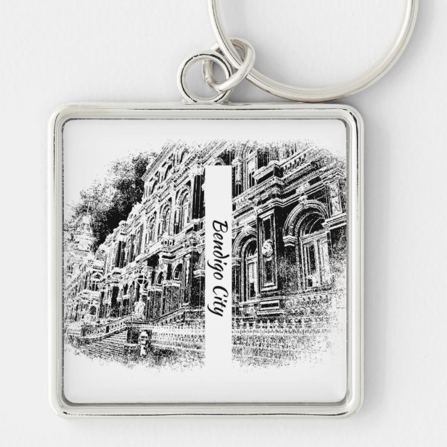 Premium Square Keychain, stor Fyrkantig Silverfärgad Nyckelring (Framsidan)