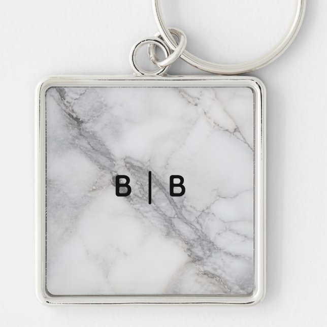 Premium Square, Liten Fyrkantig Silverfärgad Nyckelring (Framsidan)