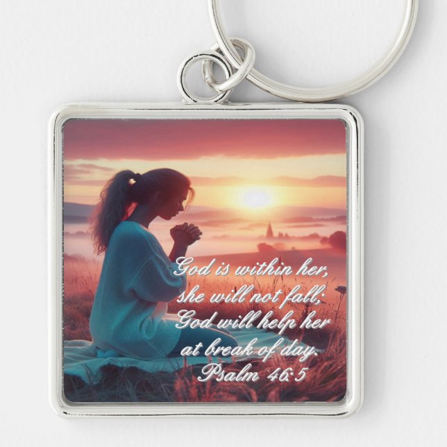 Premium Square-nyckelkedjan "Inspiring Faith" Fyrkantig Silverfärgad Nyckelring (Framsidan)