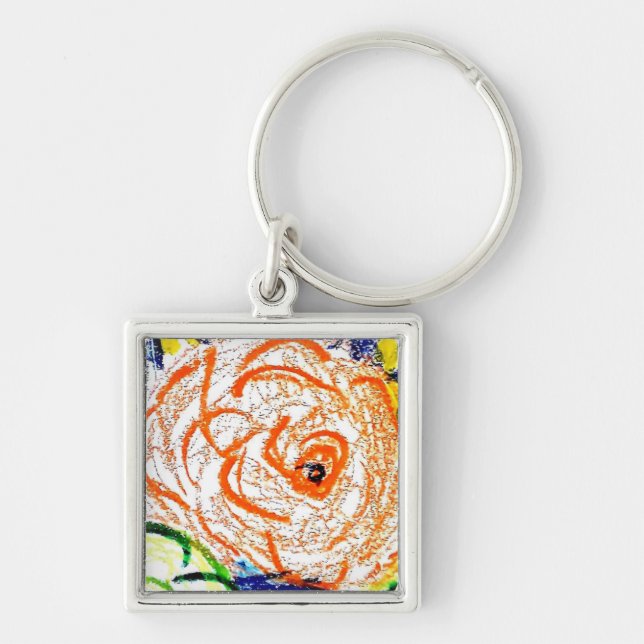 Premium Square Nyckelring Gult Rosa (Framsidan)