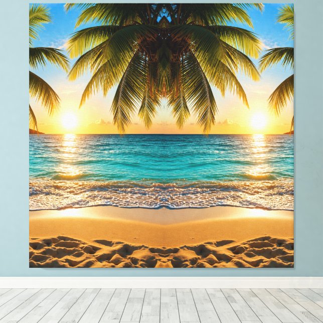Premium sträckt canvas konst Solnedgång Strand (Insitu (trägolv))