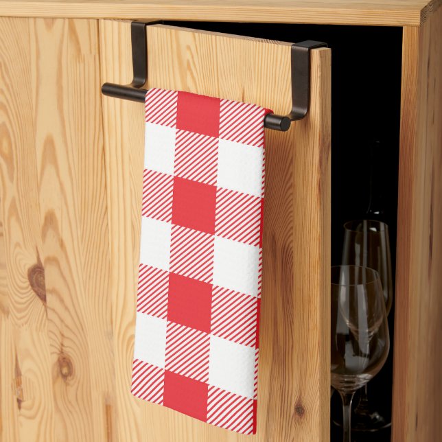 Premium Stylish Red and White Checkered Kökshandduk (Thirds Fold)