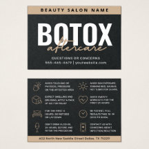 Premium svart Botox eftervårdsinstruktionskort