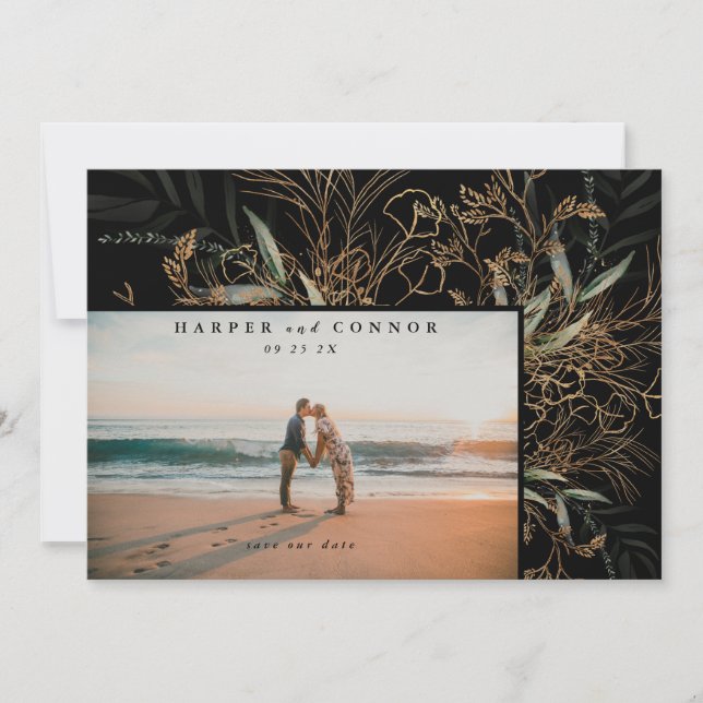 Premium Svart Elegant Boho Sage Eucalyptus Foto Spara Datumet (Framsida)