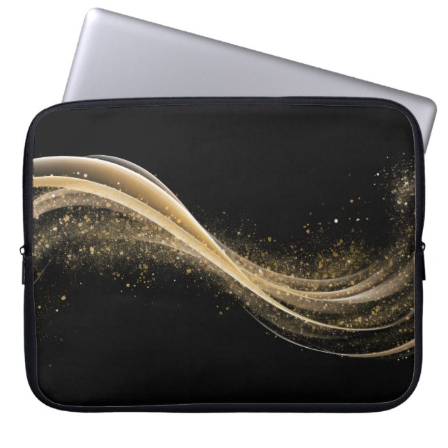 Premium Svart Guld Tech Stil Laptop Fodral (Framsidan)