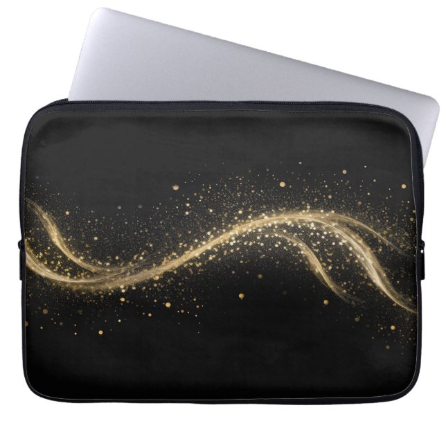Premium Svart Guld Tech Stil Laptop Fodral (Framsidan)