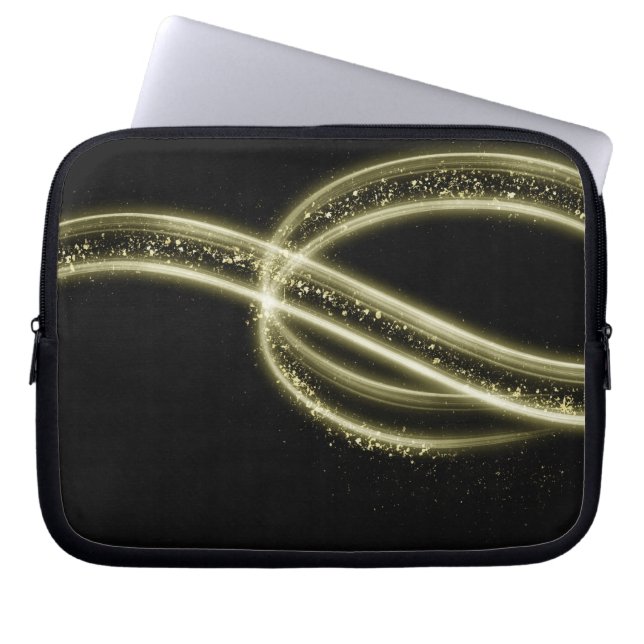 Premium Svart Guld Tech Stil Laptop Fodral (Framsidan)