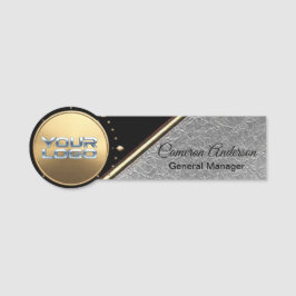 Premium svart guld texturerad silver namnskylt namnbricka